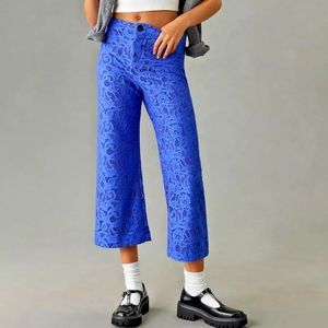 NWT ANTHROPOLOGIE Maeve Colette Blue Lace cropped wide leg pants